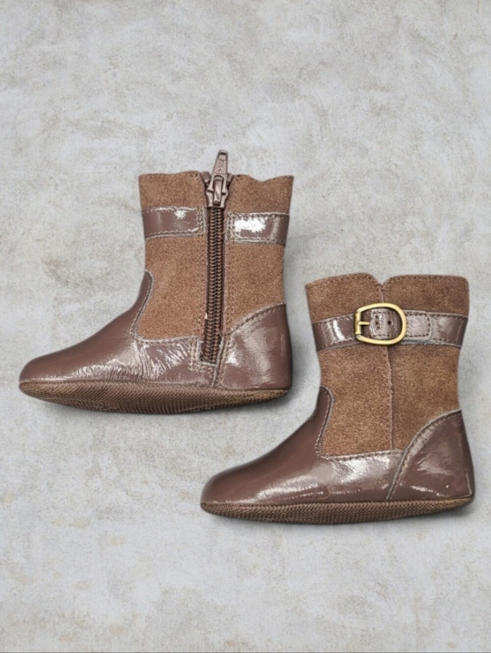 Robeez Toddler Patent Leather Suede Buckle Boots Size 3